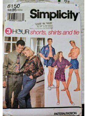 Simplicity pattern 8150 Unisex LG/XL Shirt, Shorts, Tie  VTG 1996